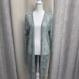Open-Front Lace Cardigan in Sage Green